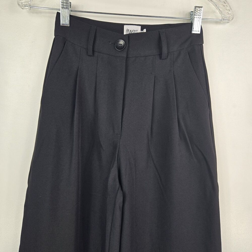 Princess Polly Women's Size 0 Black Wide Leg Pleated Trouser Pants - Picture 2 of 7